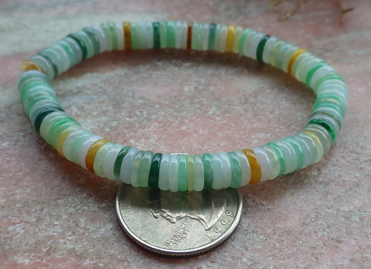 Certified Yellow Green Burma 100% Natural A JADE Jadeite Bead Beads Bangle Circle Bead Beads Bangle Bracelet 平安扣手链 630523 TN