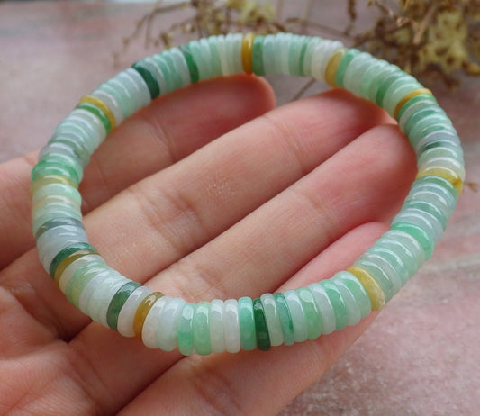 Certified Yellow Green Burma 100% Natural A JADE Jadeite Bead Beads Bangle Circle Bead Beads Bangle Bracelet 平安扣手链 630531 TN