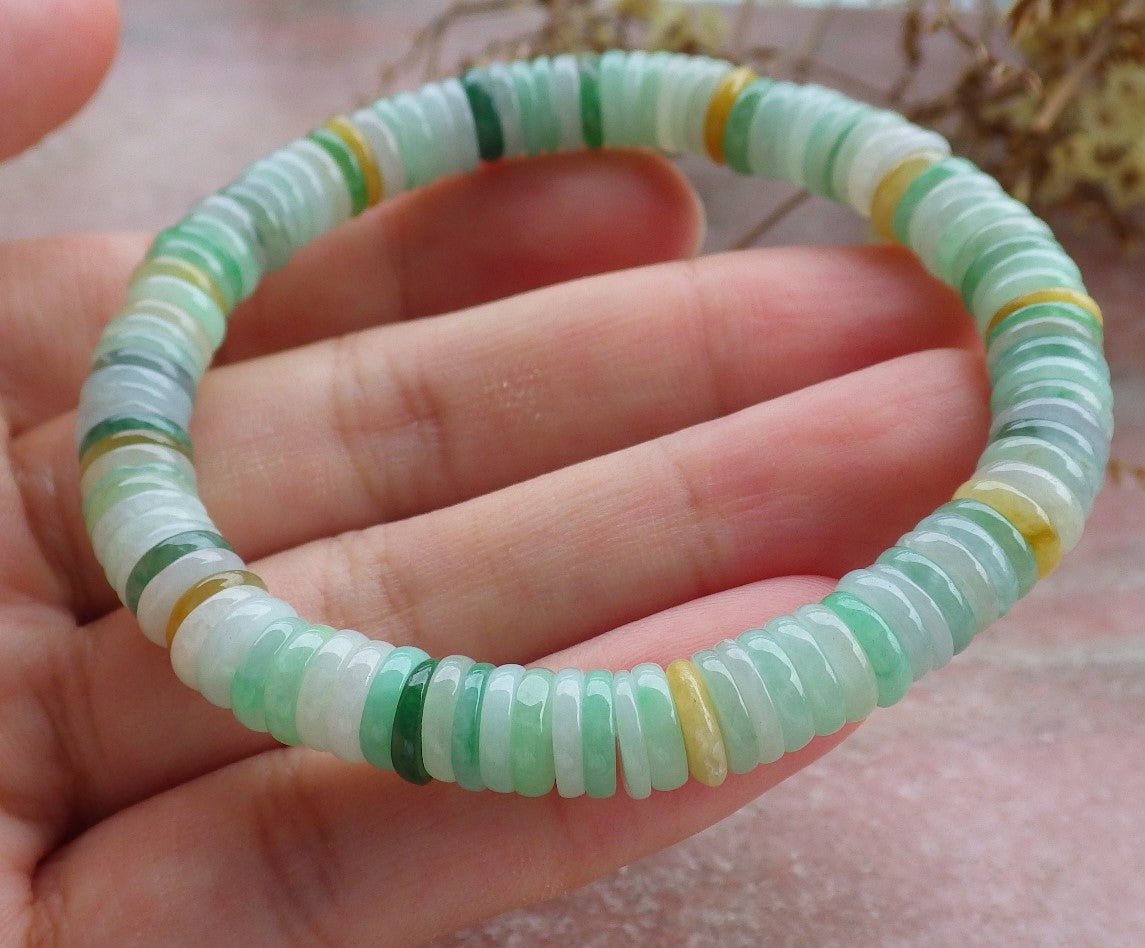 Certified Yellow Green Burma 100% Natural A JADE Jadeite Bead Beads Bangle Circle Bead Beads Bangle Bracelet 平安扣手链 630531 TN