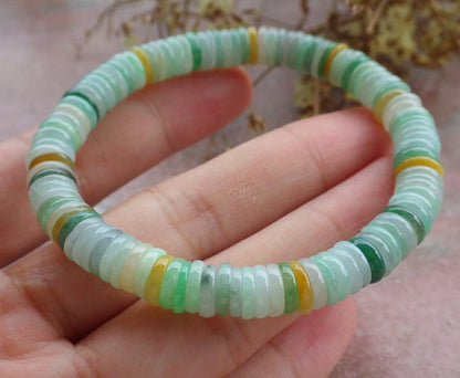 Certified Yellow Green Burma 100% Natural A JADE Jadeite Bead Beads Bangle Circle Bead Beads Bangle Bracelet 平安扣手链 630531 TN