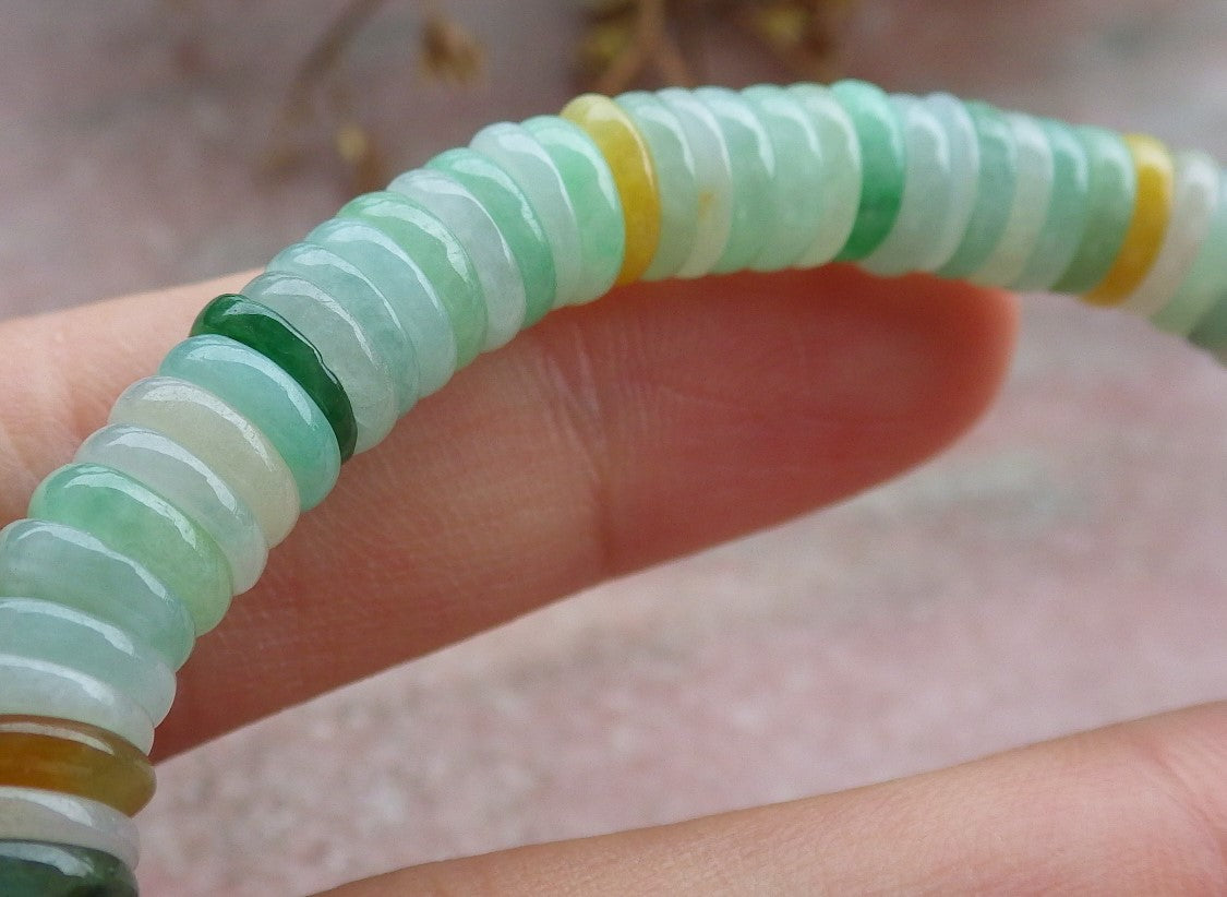 Certified Yellow Green Burma 100% Natural A JADE Jadeite Bead Beads Bangle Circle Bead Beads Bangle Bracelet 平安扣手链 630531 TN