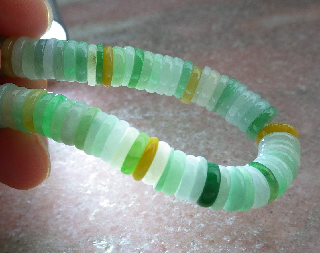 Certified Yellow Green Burma 100% Natural A JADE Jadeite Bead Beads Bangle Circle Bead Beads Bangle Bracelet 平安扣手链 630531 TN