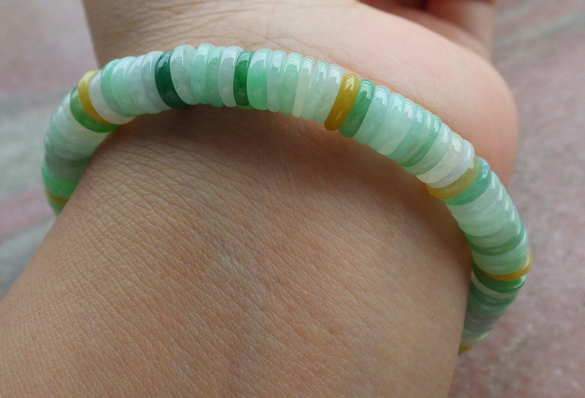Certified Yellow Green Burma 100% Natural A JADE Jadeite Bead Beads Bangle Circle Bead Beads Bangle Bracelet 平安扣手链 630531 TN
