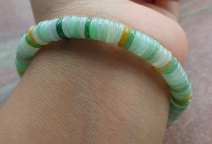 Certified Yellow Green Burma 100% Natural A JADE Jadeite Bead Beads Bangle Circle Bead Beads Bangle Bracelet 平安扣手链 630531 TN