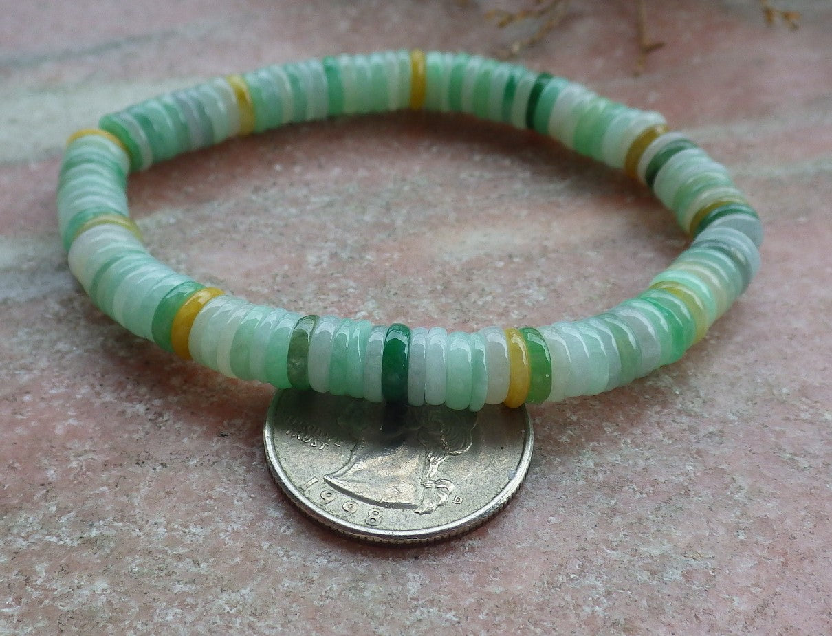 Certified Yellow Green Burma 100% Natural A JADE Jadeite Bead Beads Bangle Circle Bead Beads Bangle Bracelet 平安扣手链 630531 TN