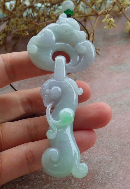 Certified Green Pale Lavender Burma 100% Natural A Jade jadeite Pendant Dragon Phoenix Coin Necklace W Ring 龙凤 630549 TN