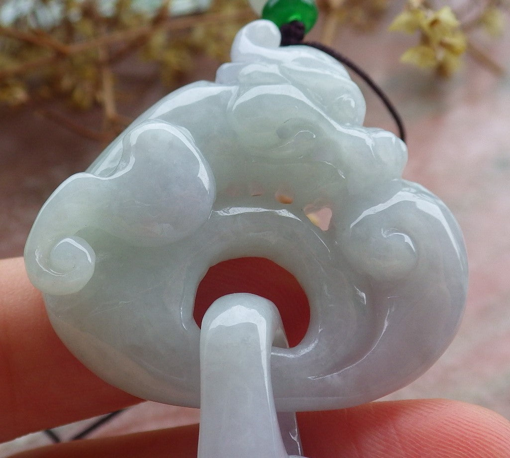 Certified Green Pale Lavender Burma 100% Natural A Jade jadeite Pendant Dragon Phoenix Coin Necklace W Ring 龙凤 630549 TN