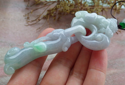 Certified Green Pale Lavender Burma 100% Natural A Jade jadeite Pendant Dragon Phoenix Coin Necklace W Ring 龙凤 630549 TN