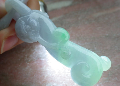 Certified Green Pale Lavender Burma 100% Natural A Jade jadeite Pendant Dragon Phoenix Coin Necklace W Ring 龙凤 630549 TN