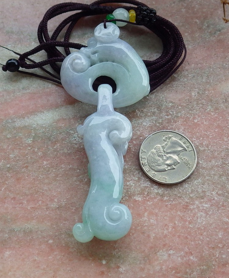 Certified Green Pale Lavender Burma 100% Natural A Jade jadeite Pendant Dragon Phoenix Coin Necklace W Ring 龙凤 630549 TN