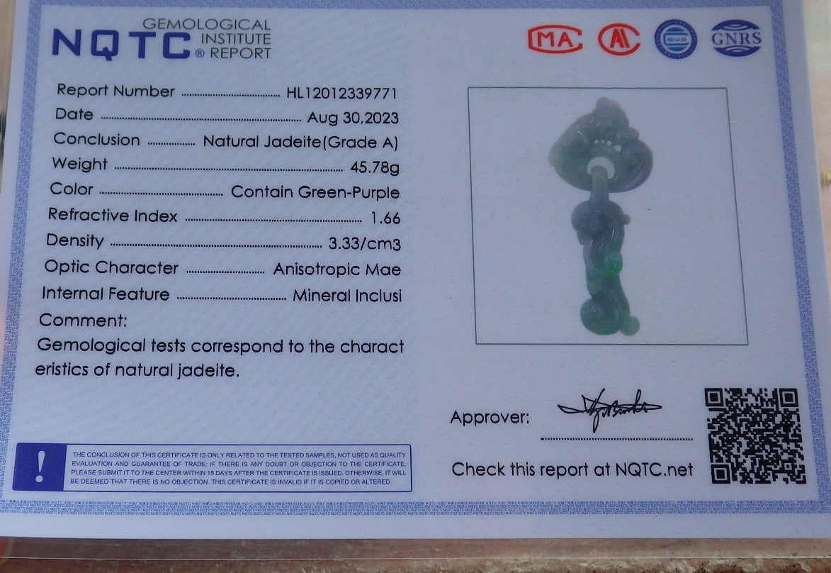 Certified Green Pale Lavender Burma 100% Natural A Jade jadeite Pendant Dragon Phoenix Coin Necklace W Ring 龙凤 630549 TN