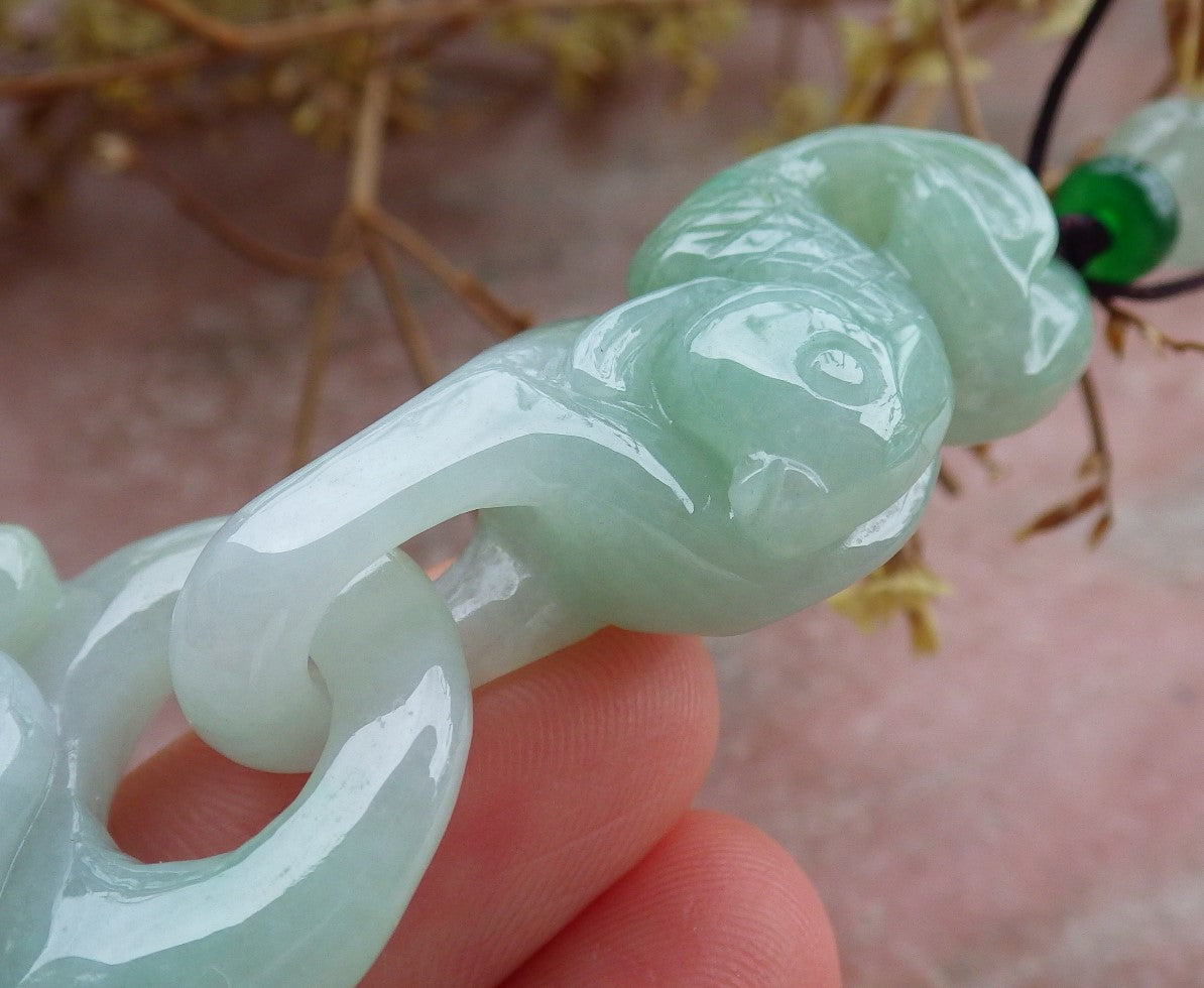 Certified Green Burma 100% Natural A Jade jadeite Pendant Dragon Fish Necklace W Ring 630557 TN