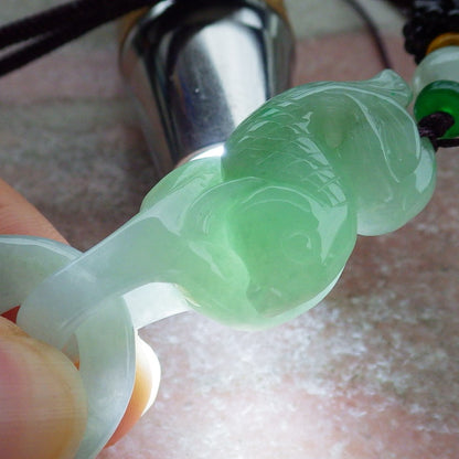 Certified Green Burma 100% Natural A Jade jadeite Pendant Dragon Fish Necklace W Ring 630557 TN