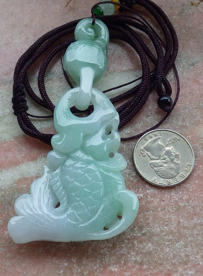 Certified Green Burma 100% Natural A Jade jadeite Pendant Dragon Fish Necklace W Ring 630557 TN