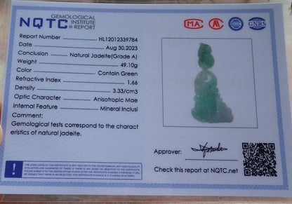 Certified Green Burma 100% Natural A Jade jadeite Pendant Dragon Fish Necklace W Ring 630557 TN