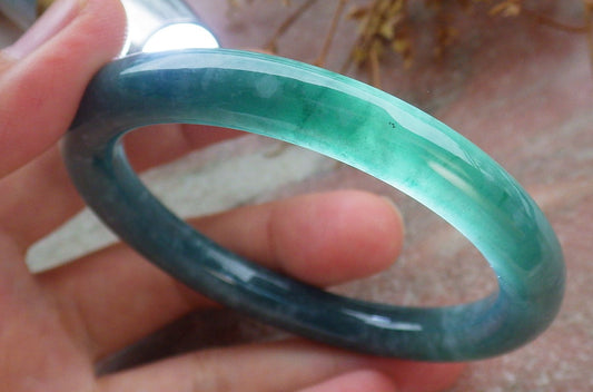 Certified Icy Green Burma 100% Natural A JADE Jadeite Circle Bangle Bracelet 55 mm 手镯 630599 TN