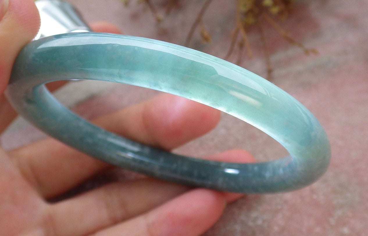 Certified Icy Green Burma 100% Natural A JADE Jadeite Circle Bangle Bracelet 58 mm 手镯 630609 TN