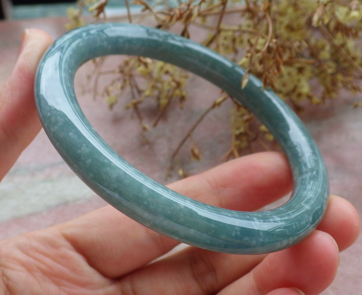 Certified Icy Green Burma 100% Natural A JADE Jadeite Circle Bangle Bracelet 58 mm 手镯 630609 TN