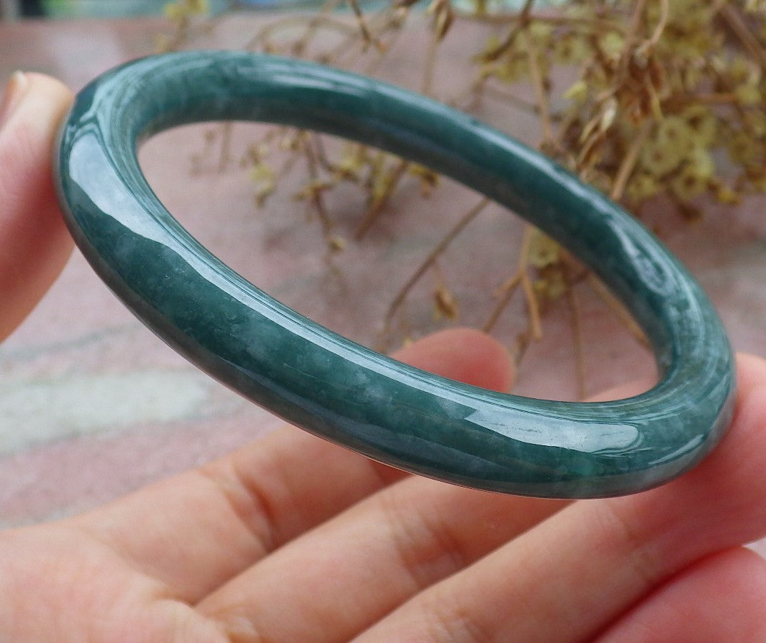 Certified Icy Green Burma 100% Natural A JADE Jadeite Circle Bangle Bracelet 59 mm 手镯 630638 TN