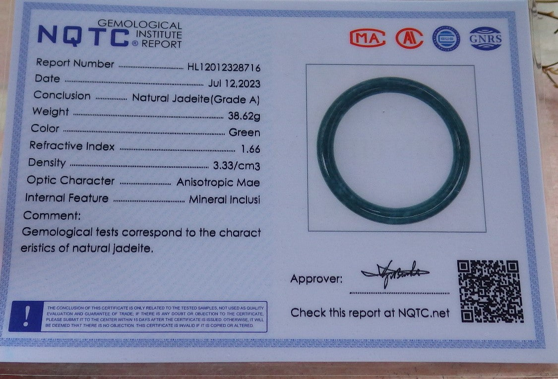 Certified Icy Green Burma 100% Natural A JADE Jadeite Circle Bangle Bracelet 59 mm 手镯 630638 TN