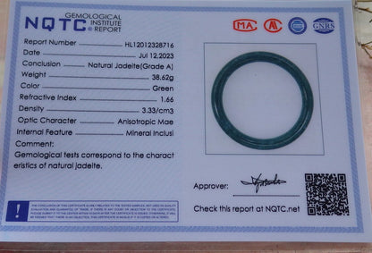 Certified Icy Green Burma 100% Natural A JADE Jadeite Circle Bangle Bracelet 59 mm 手镯 630638 TN
