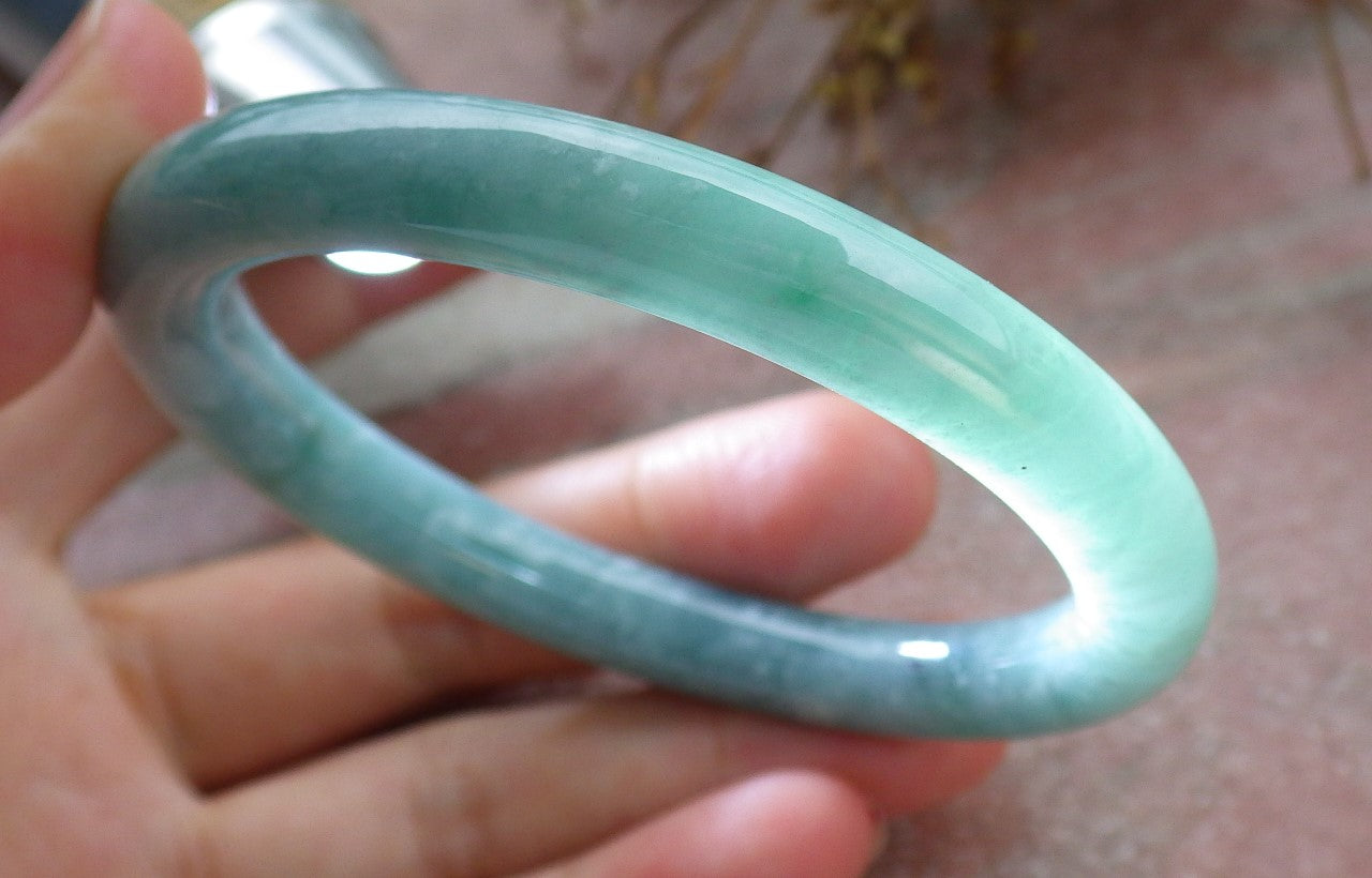 Certified Icy Green Burma 100% Natural A JADE Jadeite Circle Bangle Bracelet 54 mm 手镯 630677 TN