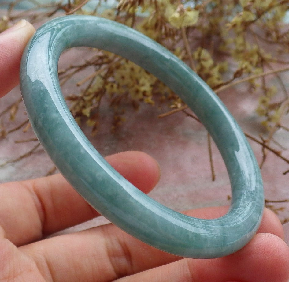 Certified Icy Green Burma 100% Natural A JADE Jadeite Circle Bangle Bracelet 55 mm 手镯 630667 TN