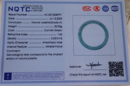 Certified Icy Green Burma 100% Natural A JADE Jadeite Circle Bangle Bracelet 54 mm 手镯 630677 TN