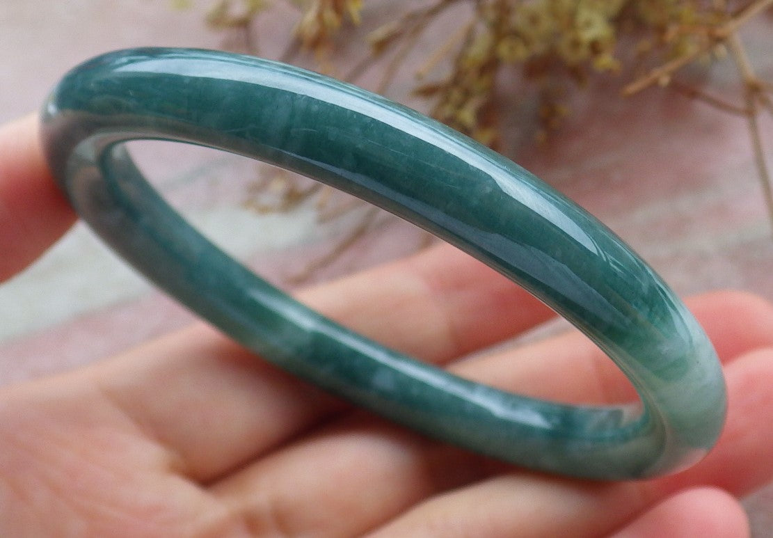 Certified Icy Green Burma 100% Natural A JADE Jadeite Circle Bangle Bracelet 55 mm 手镯 630687 TN