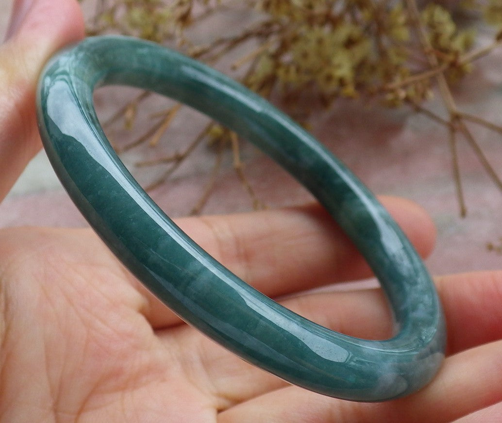 Certified Icy Green Burma 100% Natural A JADE Jadeite Circle Bangle Bracelet 55 mm 手镯 630687 TN
