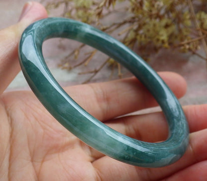 Certified Icy Green Burma 100% Natural A JADE Jadeite Circle Bangle Bracelet 55 mm 手镯 630687 TN