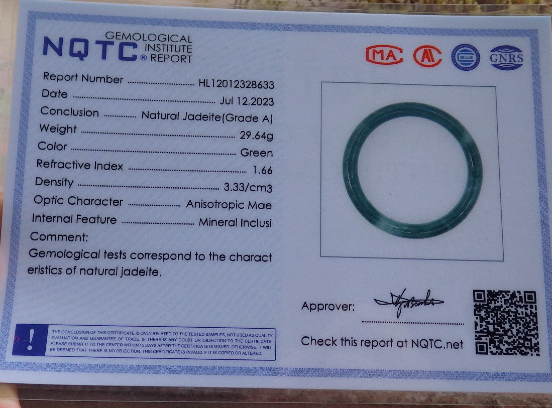 Certified Icy Green Burma 100% Natural A JADE Jadeite Circle Bangle Bracelet 55 mm 手镯 630687 TN