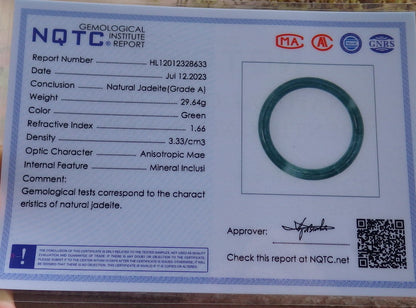 Certified Icy Green Burma 100% Natural A JADE Jadeite Circle Bangle Bracelet 55 mm 手镯 630687 TN