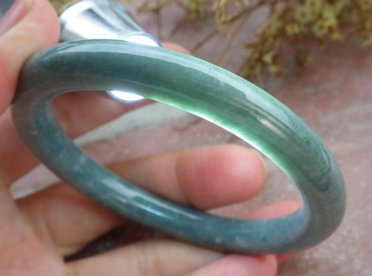 Certified Icy Green Burma 100% Natural A JADE Jadeite Circle Bangle Bracelet 55 mm 手镯 630687 TN