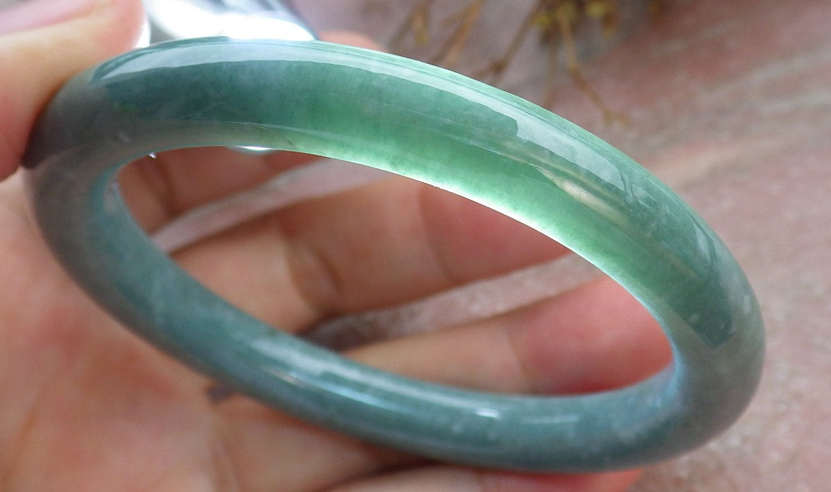 Certified Icy Green Burma 100% Natural A JADE Jadeite Circle Bangle Bracelet 55 mm 手镯 630687 TN