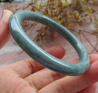 Certified Icy Green Burma 100% Natural A JADE Jadeite Circle Bangle Bracelet 55 mm 手镯 630687 TN