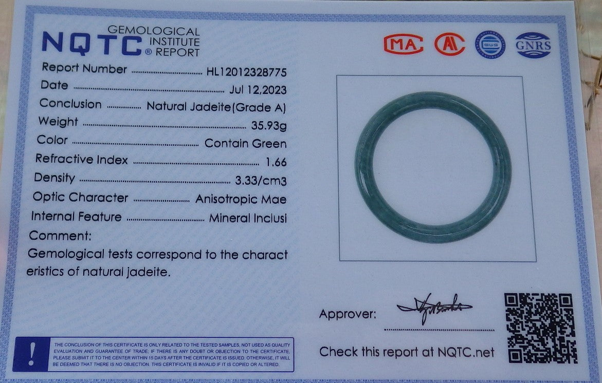 Certified Icy Green Burma 100% Natural A JADE Jadeite Circle Bangle Bracelet 55 mm 手镯 630687 TN