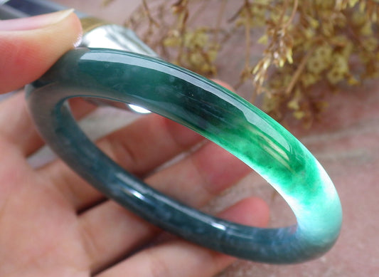 Certified Icy Green Burma 100% Natural A JADE Jadeite Circle Bangle Bracelet 56 mm 手镯 630706 TN