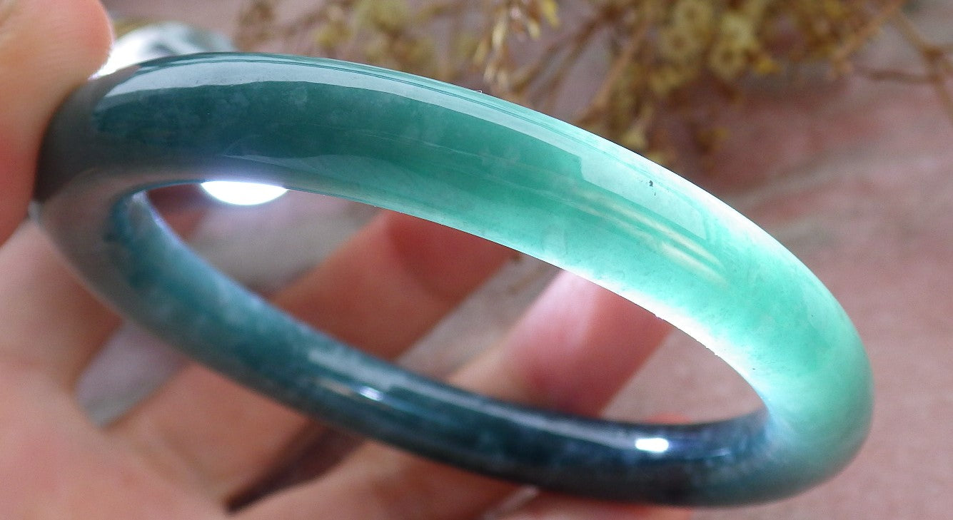 Certified Icy Green Burma 100% Natural A JADE Jadeite Circle Bangle Bracelet 56 mm 手镯 630706 TN