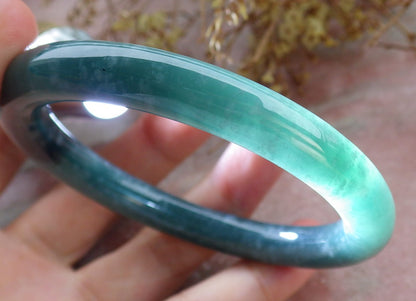 Certified Icy Green Burma 100% Natural A JADE Jadeite Circle Bangle Bracelet 56 mm 手镯 630706 TN