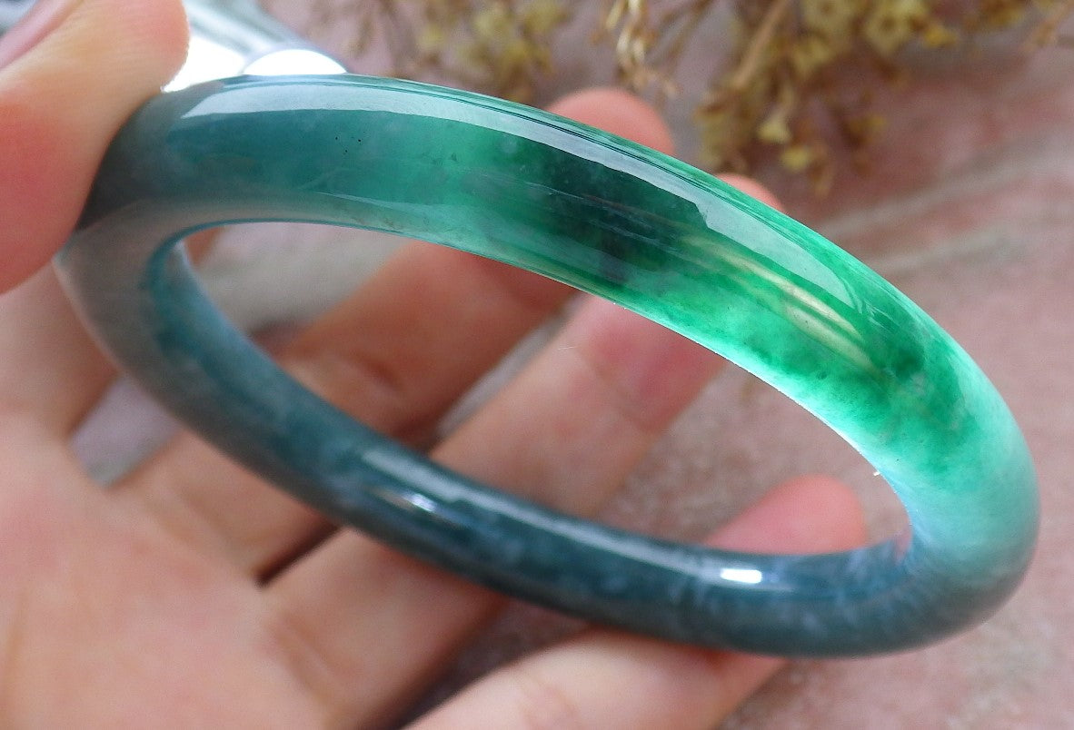 Certified Icy Green Burma 100% Natural A JADE Jadeite Circle Bangle Bracelet 56 mm 手镯 630706 TN