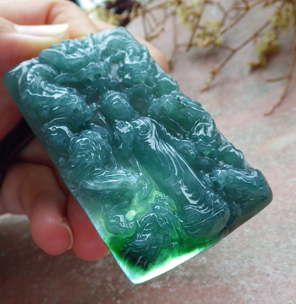 Certified Icy Green Burma 100% Natural A Jade jadeite Pendant Shakyamuni Buddha God 9 Dragon Necklace 释迦牟尼 630742 TN