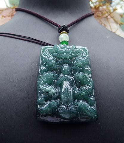 Certified Icy Green Burma 100% Natural A Jade jadeite Pendant Shakyamuni Buddha God 9 Dragon Necklace 释迦牟尼 630742 TN