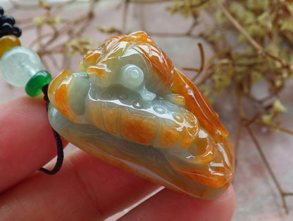 Certified Red Green Burma 100% Natural A Jade jadeite pendant Gold Fish Lotus Flower Necklace 金玉满堂 630758 TN