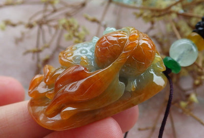 Certified Red Green Burma 100% Natural A Jade jadeite pendant Gold Fish Lotus Flower Necklace 金玉满堂 630758 TN