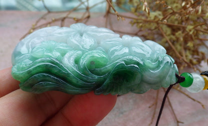Certified Green Burma 100% Natural A Jade jadeite Pendant Phoenix Flower Ruyi Necklace 凤凰 630767 TN