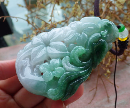 Certified Green Burma 100% Natural A Jade jadeite Pendant Phoenix Flower Ruyi Necklace 凤凰 630767 TN