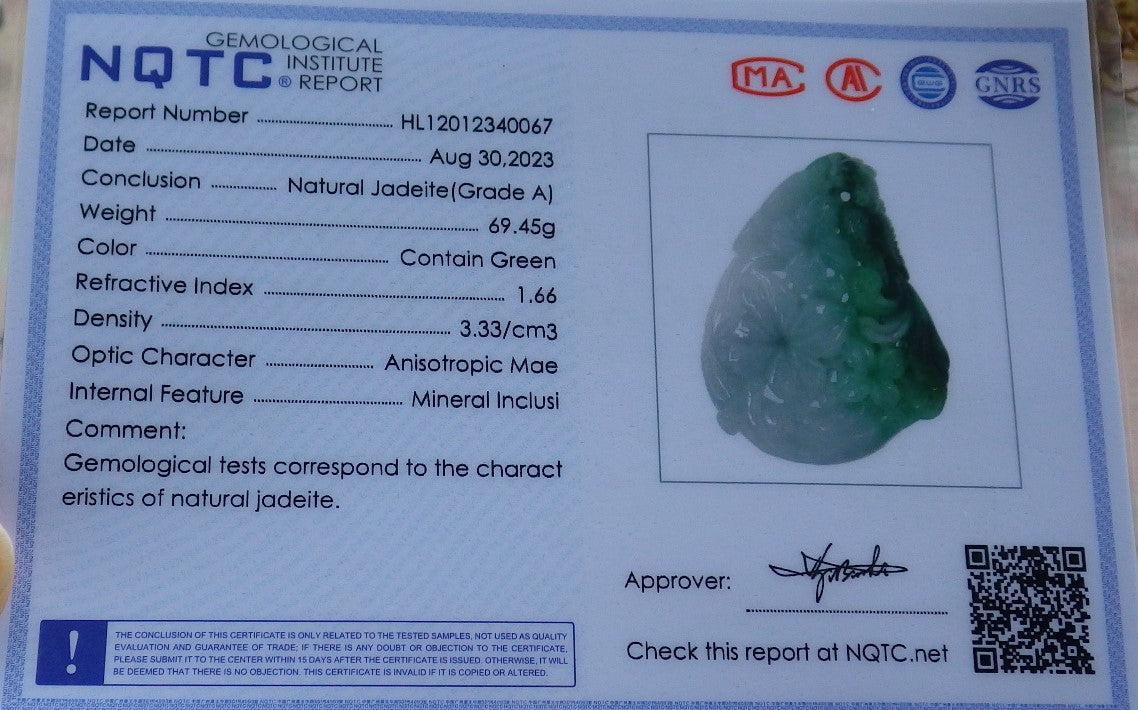 Certified Green Burma 100% Natural A Jade jadeite Pendant Phoenix Flower Ruyi Necklace 凤凰 630767 TN