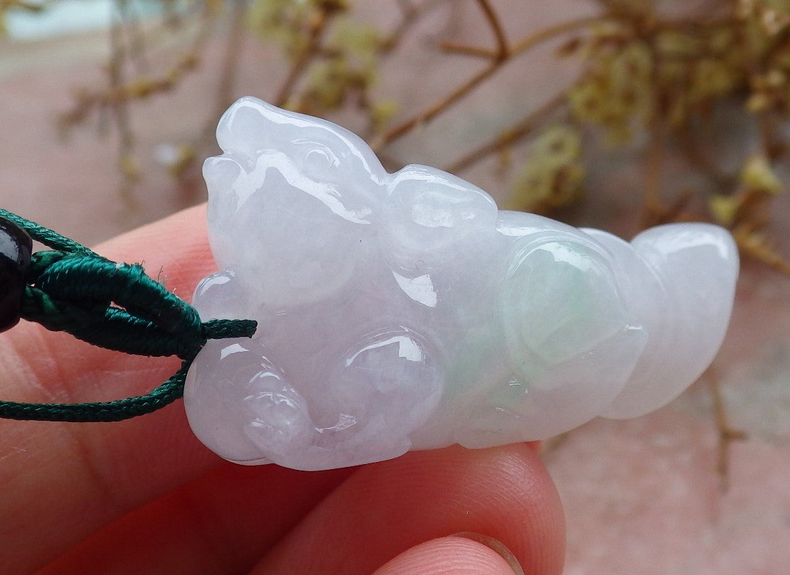Certified Icy Green Pale Lavender Burma 100% Natural A Jade jadeite Pendant Mouse Rat Bead  Necklace 发财鼠 630795 TN