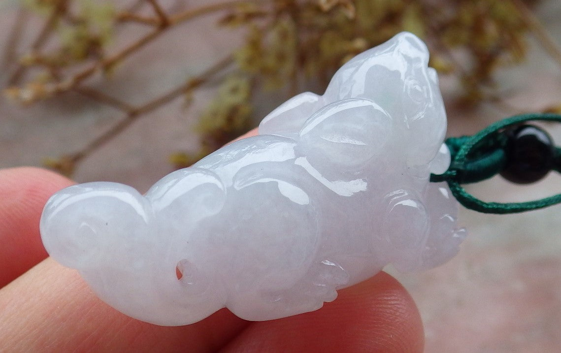 Certified Icy Green Pale Lavender Burma 100% Natural A Jade jadeite Pendant Mouse Rat Bead  Necklace 发财鼠 630795 TN